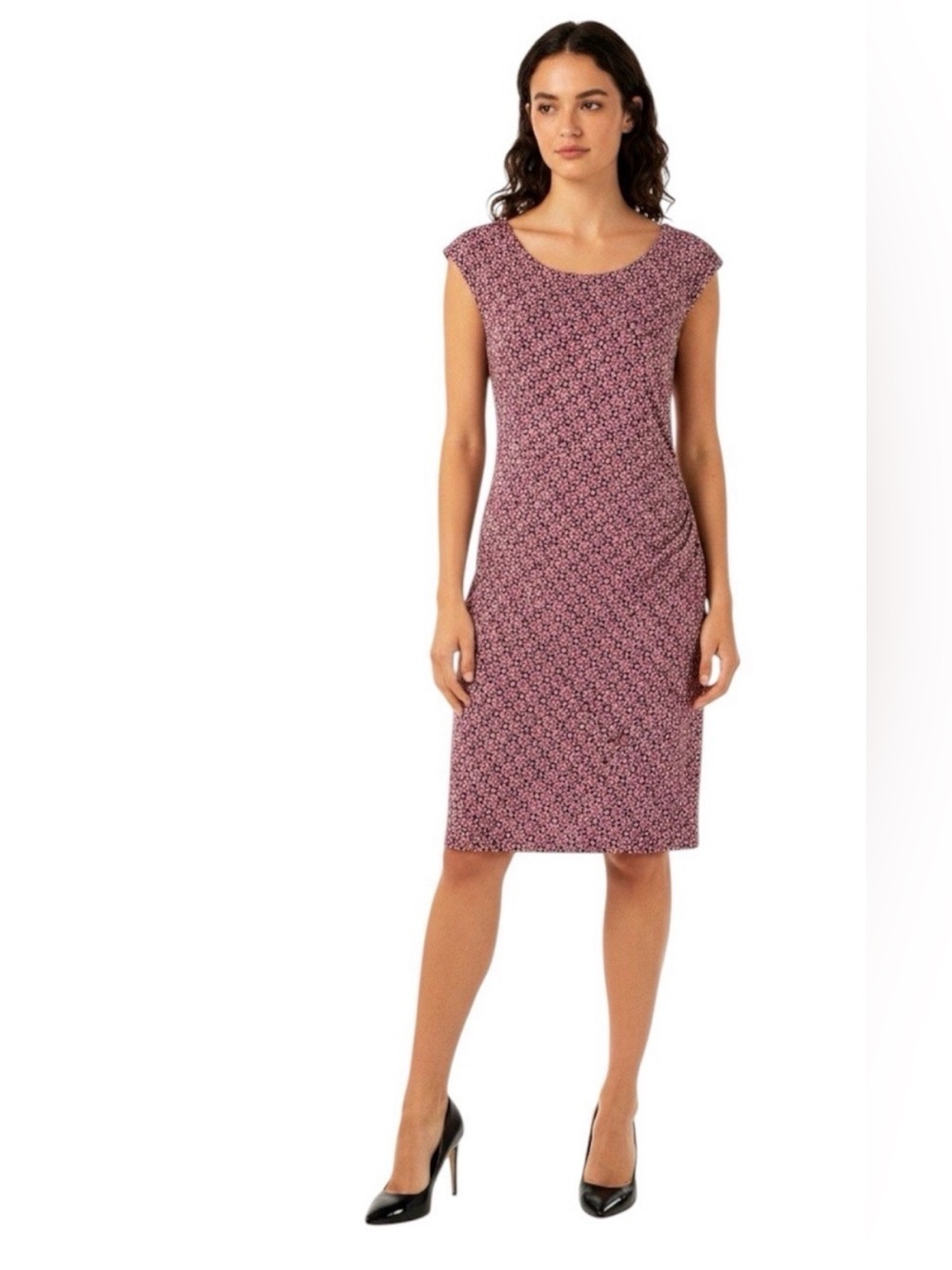 LOFT Pink and Black Geometric Midi Dress Size Small